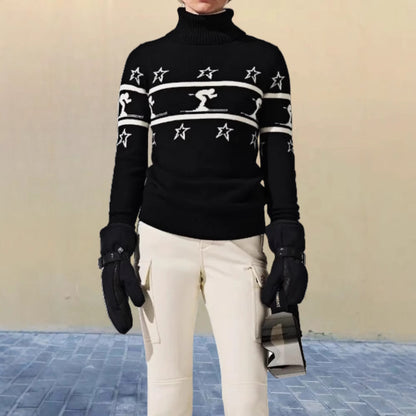 Pull-over à col roulé pour femmes avec motif de ski et étoiles Chic und Stil