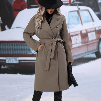 Chic and Style Double-Breasted Wool Coat for Women