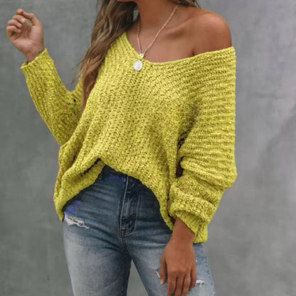 Pull en tricot décontracté pour femmes avec un large décolleté en V et style épaule dénudée Chic und Stil