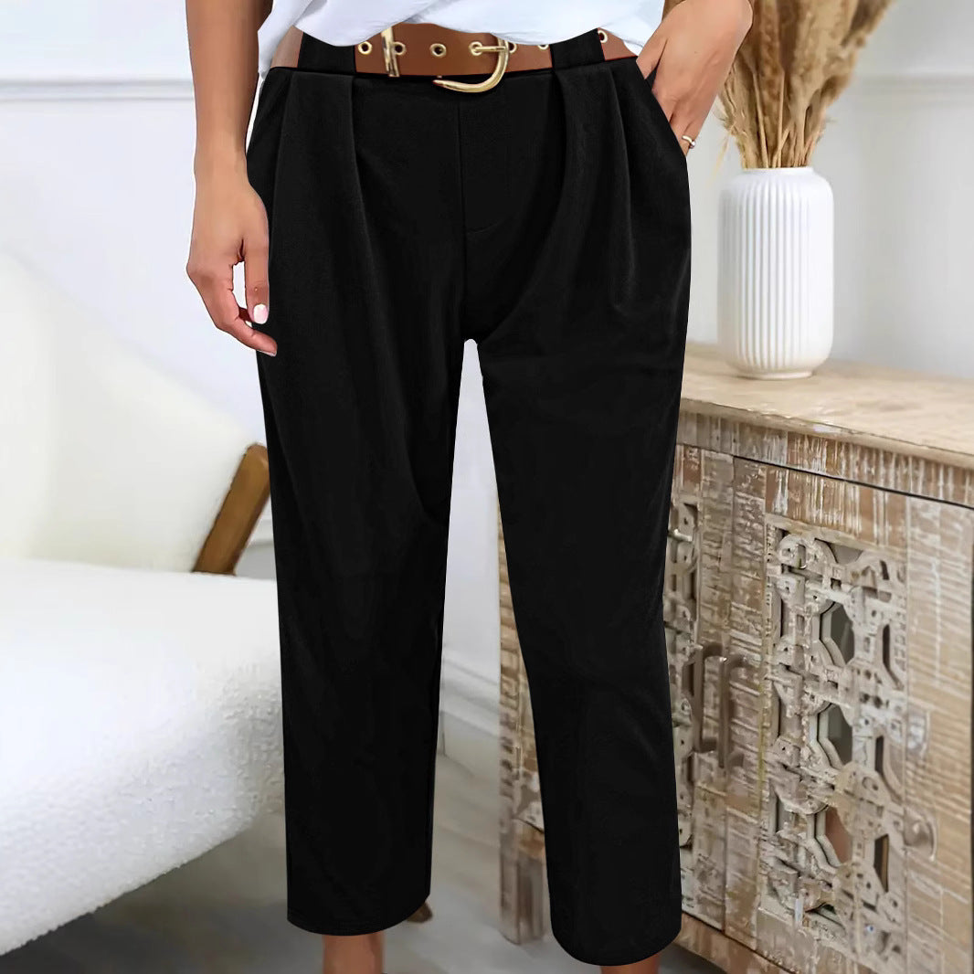 Elegant high-waisted pants for women with decorative pleats and practical pockets Chic and Style