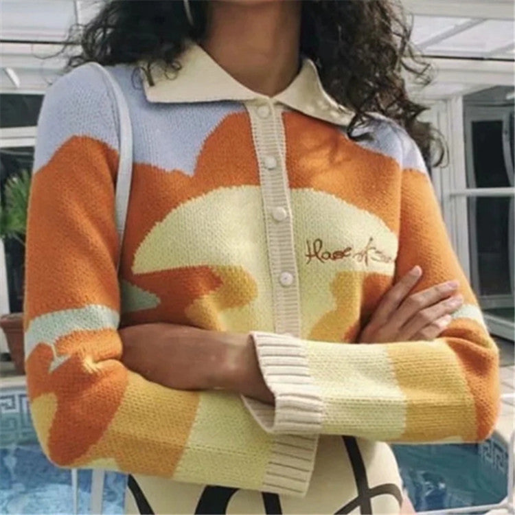 Cardigan en tricot à la mode pour femmes avec un mélange de motifs contrastés Chic und Stil