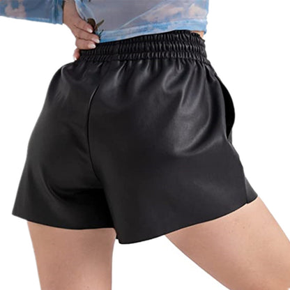 Shorts décontractés pour femmes en cuir synthétique innovant avec taille élastique et détails de boutons pratiques Chic und Stil