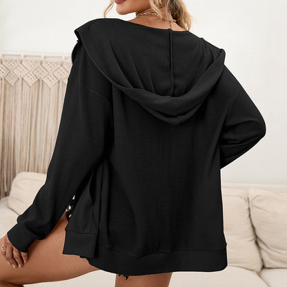 Dames décontracté Veste à capuche Waffle avec fermeture éclair Chic und Stil