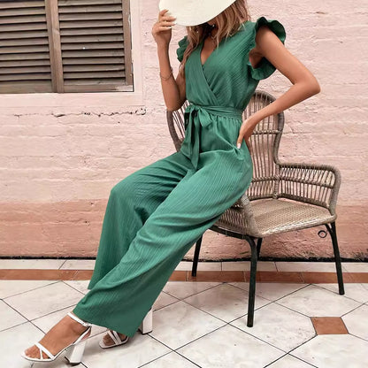 Dames élégant combinaison avec détails volants et ceinture à la taille Chic und Stil