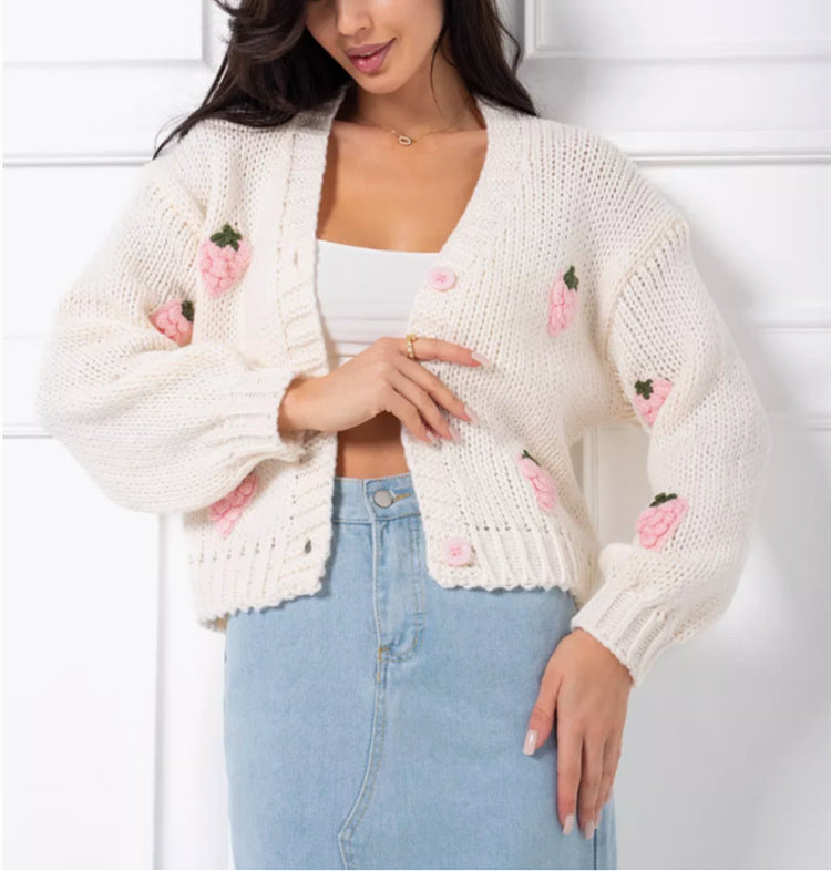 Dame cardigan avec design floral brodé et bord côtelé Chic und Stil
