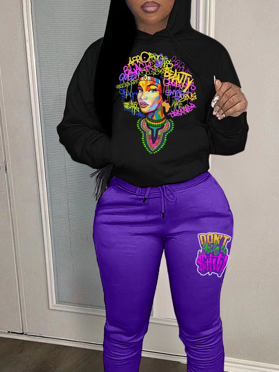 Women Sporty hoodie and jogger pants set with creative graphic design Chic and Style