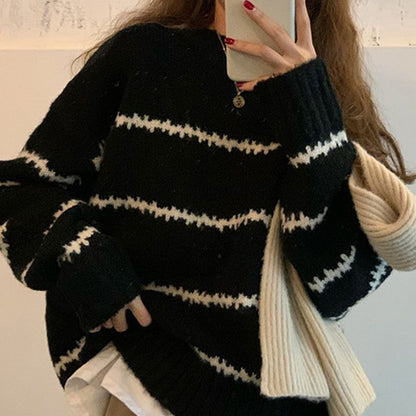 Femme Grand pull en tricot avec rayures modernes Chic und Stil