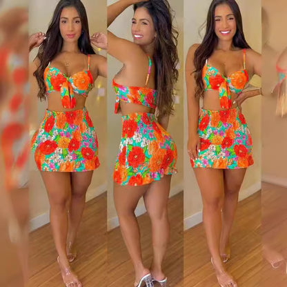 Dames Ensemble de Crop-Top Coloré et Mini-Jupe Chic und Stil