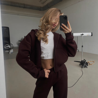 Dames décontracté cropped Hoody avec poches pratiques et pantalons de jogging confortables Chic und Stil