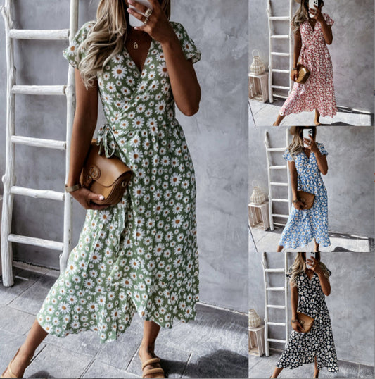 Chic and elegant women's floral wrap midi dress