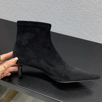 Dames Bottines Élégantes en Daim Doux avec Talon Aiguille Tendance Chic und Stil