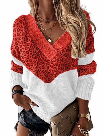 Pull femme à col en V avec motif léopard Chic und Stil