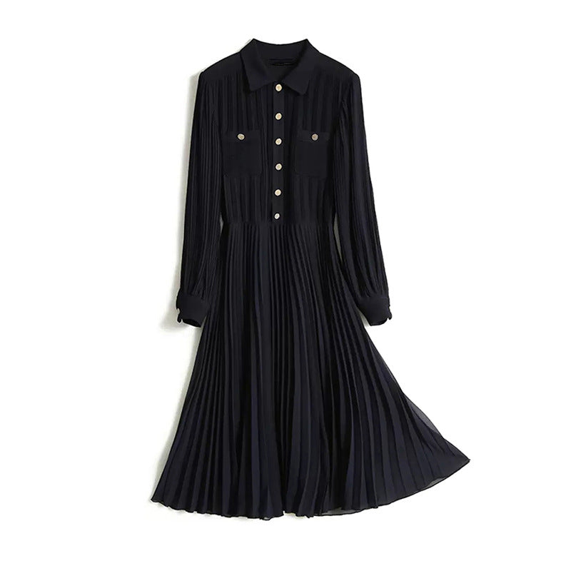 Robe maxi plissée pour femme avec détails de boutons Chic und Stil