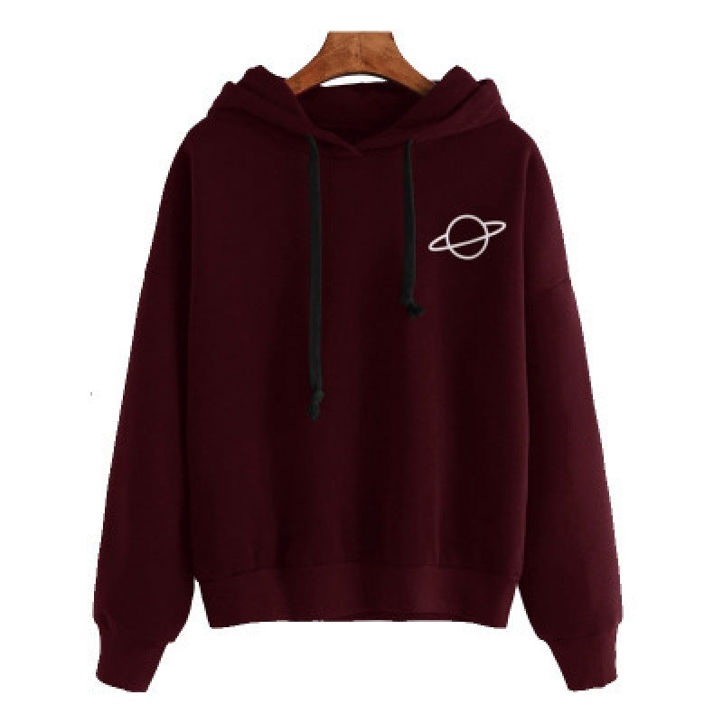 Dames pull à capuche confortable avec motif planétaire Chic und Stil
