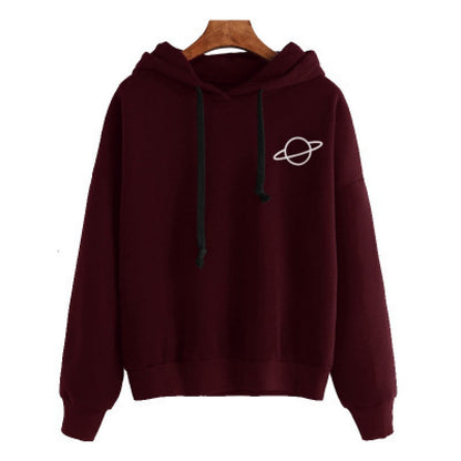 Dames pull à capuche confortable avec motif planétaire Chic und Stil