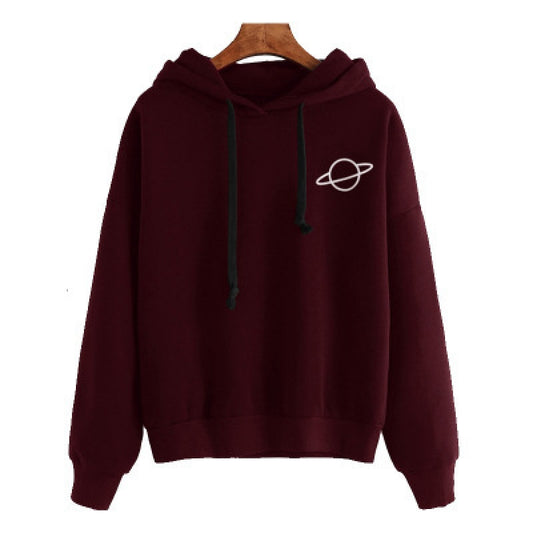 Dames pull à capuche confortable avec motif planétaire Chic und Stil