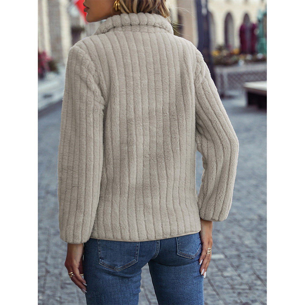 Dames Fleece Pullover avec col haut Chic und Stil