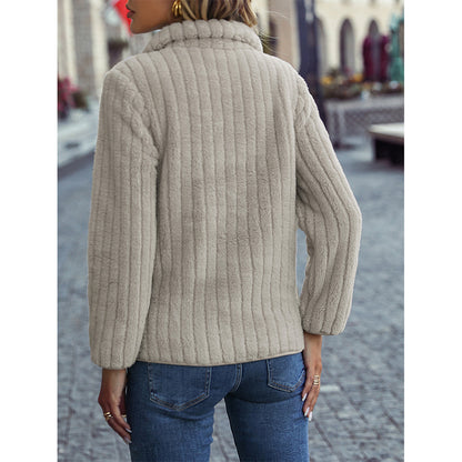 Dames Fleece Pullover avec col haut Chic und Stil