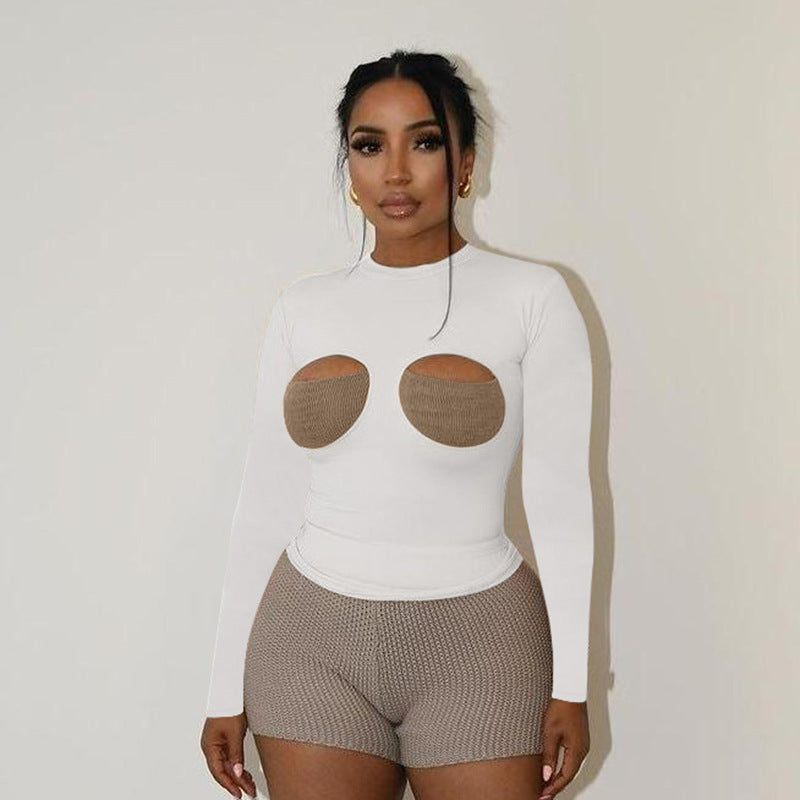 Dames Cut-Out Manches Longues Body Chic und Stil