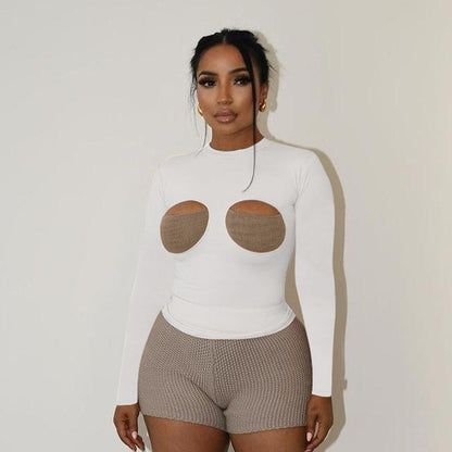 Dames Cut-Out Manches Longues Body Chic und Stil