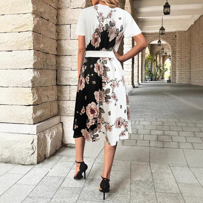 Robe mi-longue à nœud imprimé floral pour femmes Chic und Stil