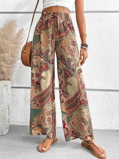 Wide Palazzo pants for women with paisley floral pattern and elastic waist Chic und Stil