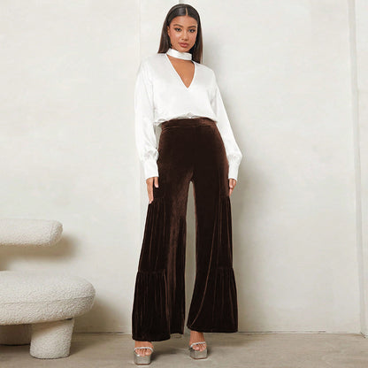 Women Loose Plush Pants with Pleats and High Waist Chic and Style