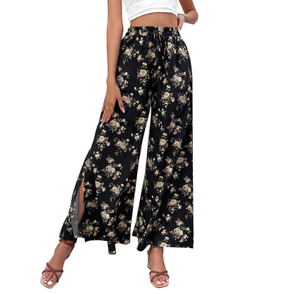 Women Floral Wide Leg Pants with Slits Chic and Style