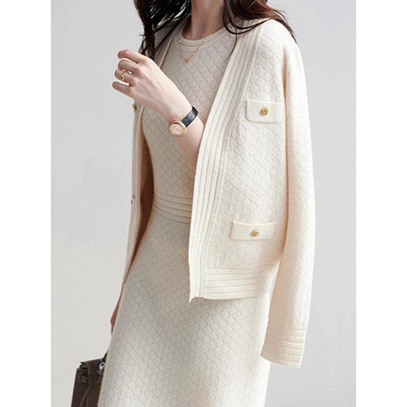 Ensemble robe en maille texturée et cardigan pour femmes Chic und Stil