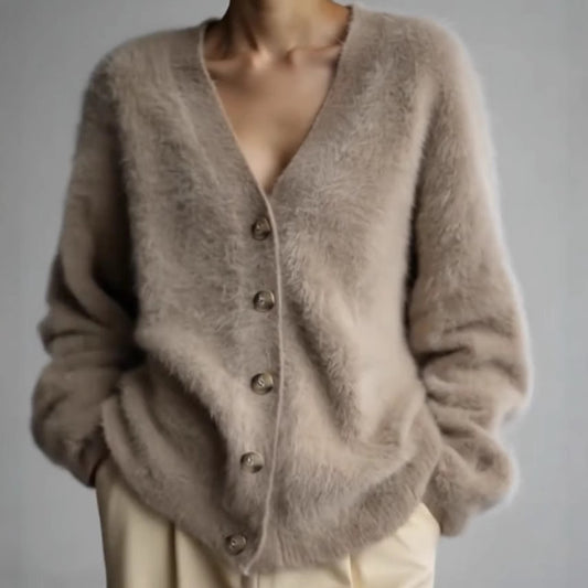 Cardigan en peluche pour dames avec boutons élégants et coupe ample Chic und Stil