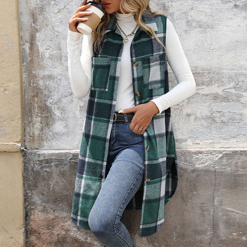 Dames Carre Long Gilet avec Boutons et Poches Pratiques Chic und Stil