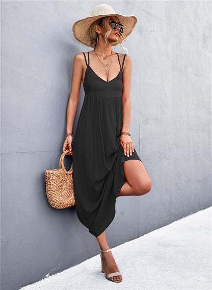 Robe d'été décontractée pour femmes avec des bretelles spaghetti et une coupe volumineuse Chic und Stil