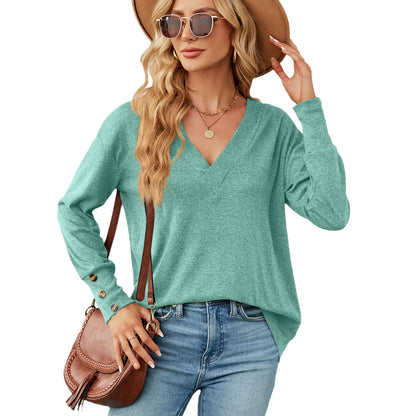 Dames oversized V-encolure pull avec des détails de bouton à la mode Chic und Stil