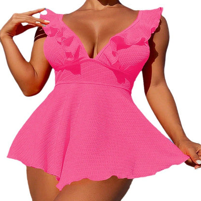 Dames Robe de Maillot de Bain à Volants Col V Chic und Stil