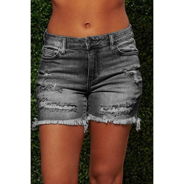 Shorts en denim déchiré pour femmes à coupe décontractée Chic und Stil