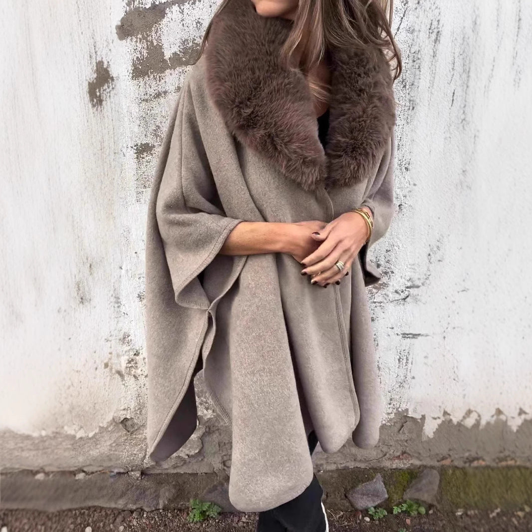 Dames Élégante Veste en Laine avec Col en Fourrure Synthétique Luxueux Chic und Stil