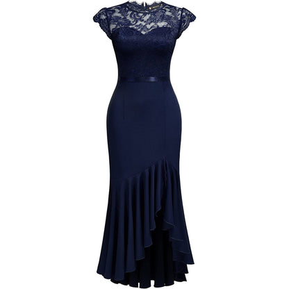 Dames Élégant Robe en Dentelle Ajusté et Évasé Chic und Stil