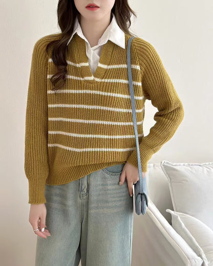 Pull en tricot pour femmes avec décolleté en V et design rayé Chic und Stil