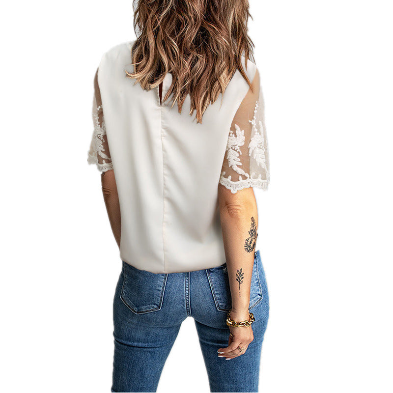 Dames élégant T-shirt avec dentelle aux manches Chic und Stil