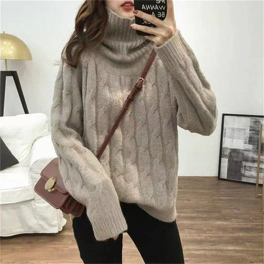 Pull en tricot pour femmes avec col haut et motif en torsades Chic und Stil