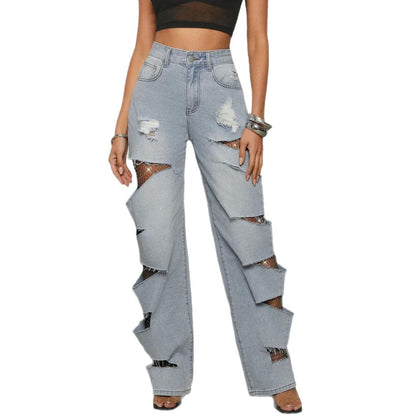 Dames Jeans à coupe ample avec des découpes raffinées et des détails en maille Chic und Stil