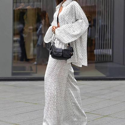 Chemisier à manches longues pour femmes avec imprimé graphique moderne et col montant élégant Chic und Stil