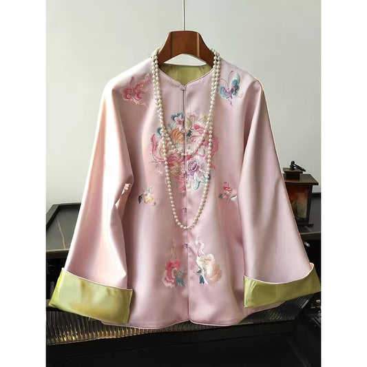 Blouse en soie brodée pour femmes avec manches en cloche Chic und Stil