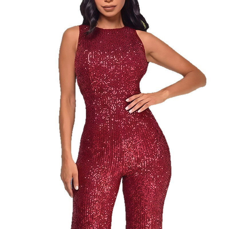 Women's Glamorous Jumpsuit with Sequin Details and Chic and Stylish Fitted Silhouette