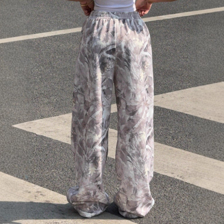 Women Wide Printed Pants with Elastic Waist Chic and Style