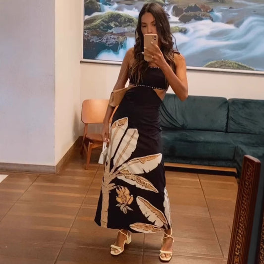 Robe maxi pour femmes avec imprimé floral et bretelles élégantes Chic und Stil