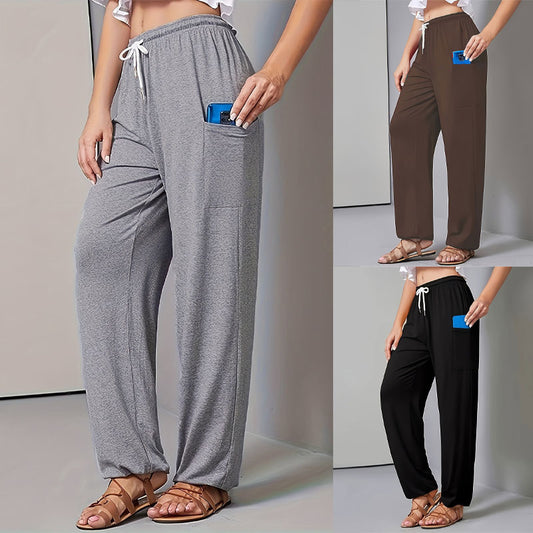 Women Comfortable Leisure Pants with Practical Pockets and Elastic Waist Chic and Style