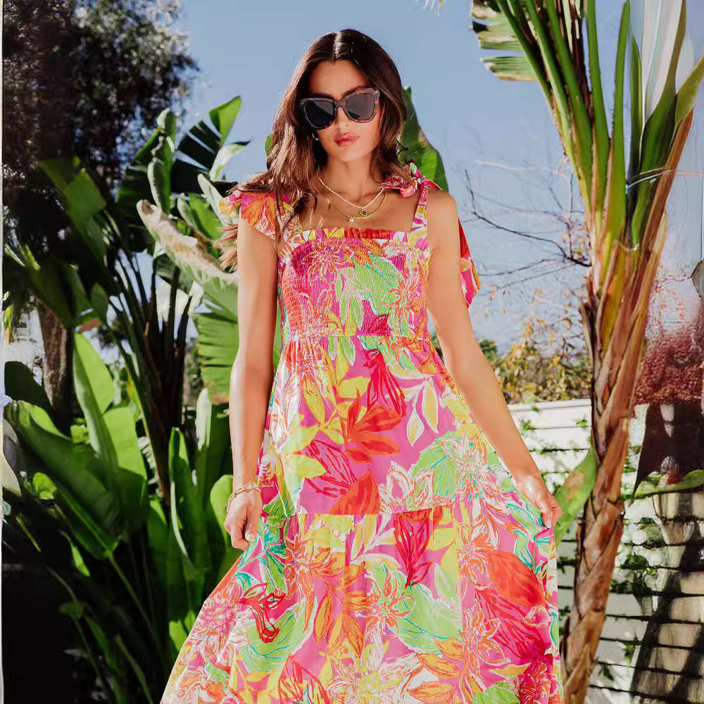 Chic and stylish tropical leaf print maxi dress for women