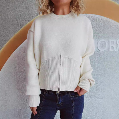 Pull striped pour femmes avec fermeture éclair à la mode Chic und Stil