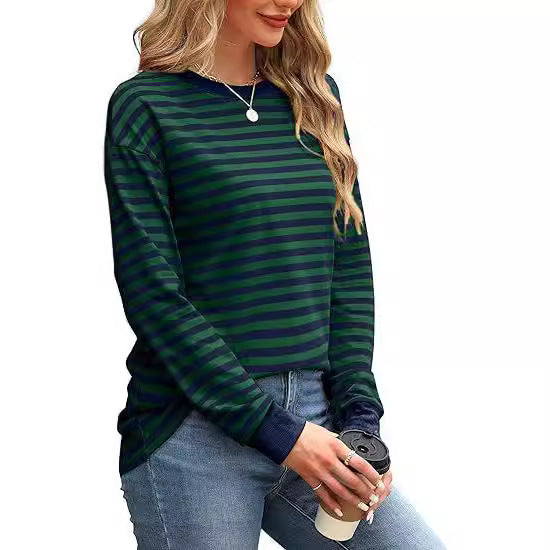 Dames Pull-over rayé décontracté à col rond Chic und Stil